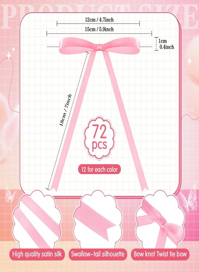 Canlierr 72 Pcs Pink Bows for Gift Wrapping, 5 x 7 Inch Satin Ribbon Twist Tie Bows, Craft DIY Gift Treat Bags Box Decorations for Birthday Valentine's Day Wedding Party - Image 2